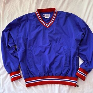 Vintage Russell Athletic Pullover Windbreaker Men’s Large Blue Red V-Neck USA